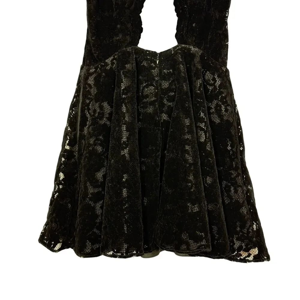 NEW Saylor Zosia A-Line Dress‎ Women's Size Small Black Floral Lace Open Back